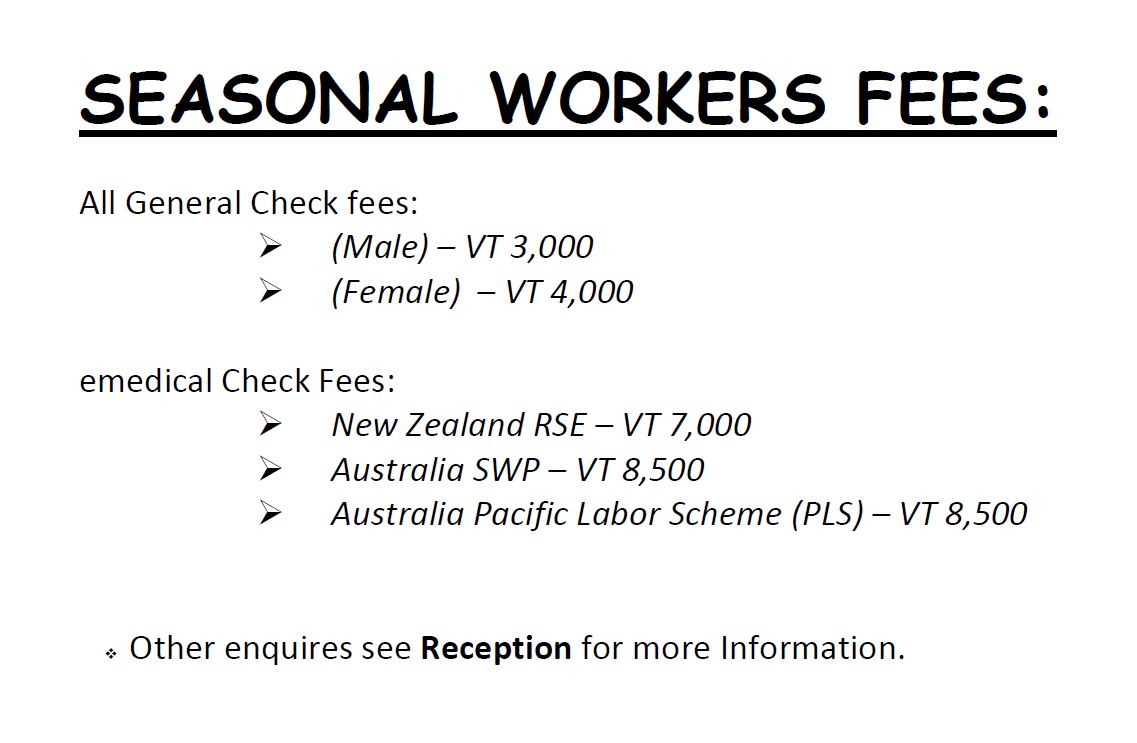 Approved Medical Fees for the Seasonal Workers 